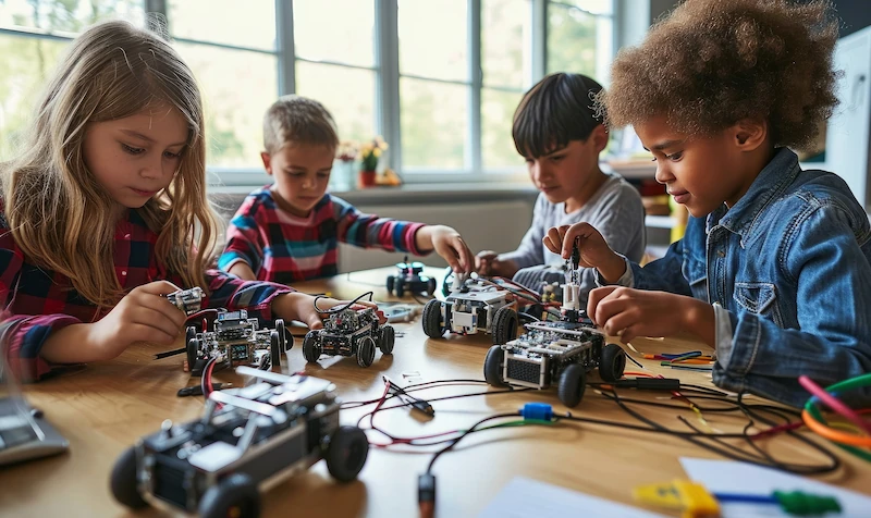 alunos em aula de robotica