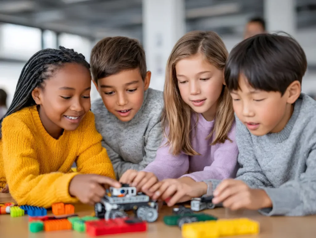 alunos na aula de robotica